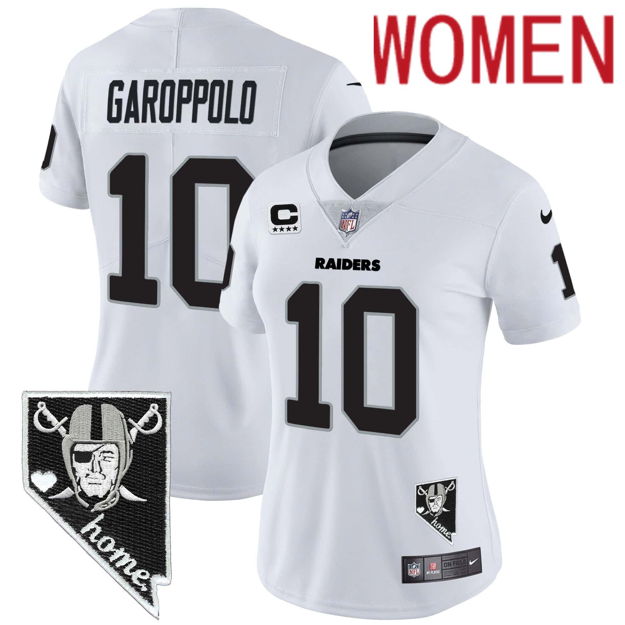 Women Oakland Raiders 10 Garoppo White 2024 Nike Nevada Home Patch Vapor NFL Jersey